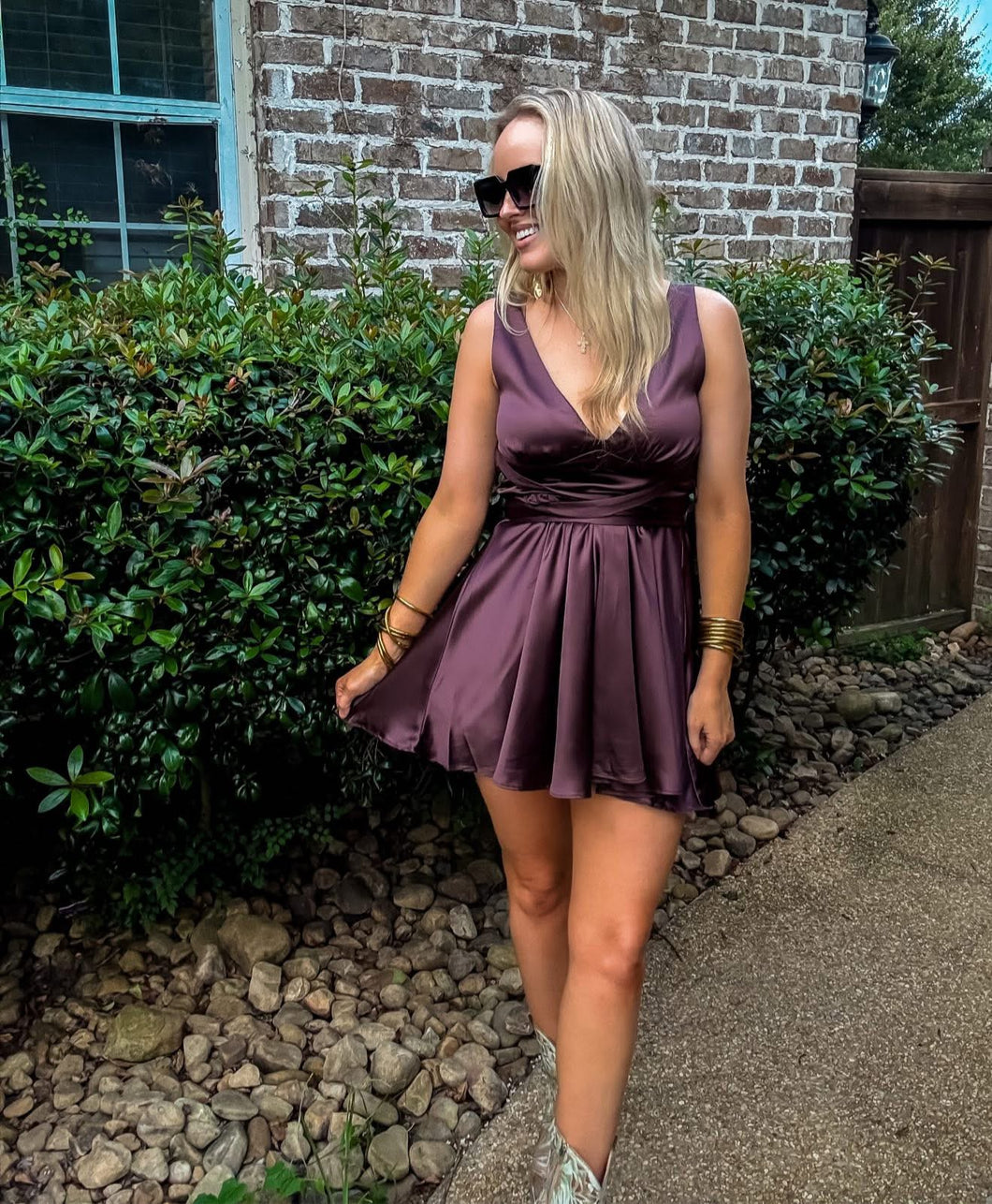 Silk Mini Dress Brown