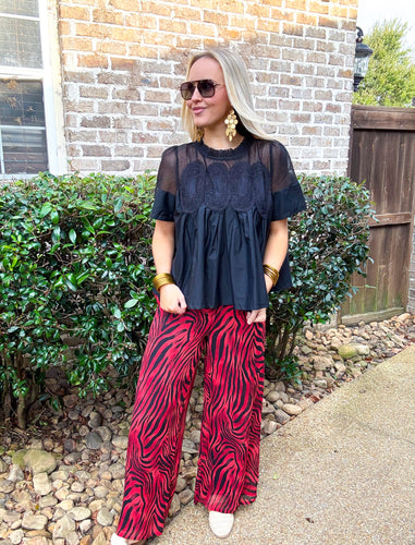 Red/Black Zebra Wide Leg Pants