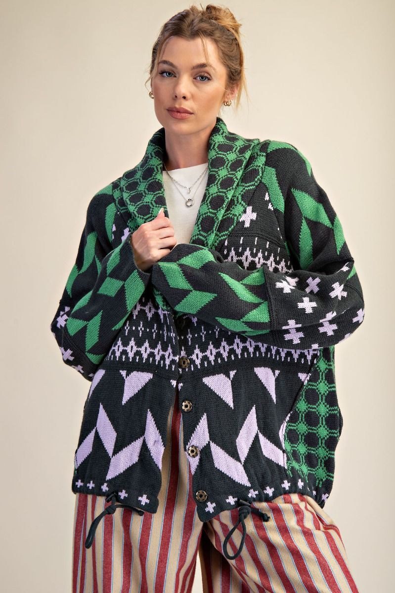 Lilac/Green Knit Cardigan