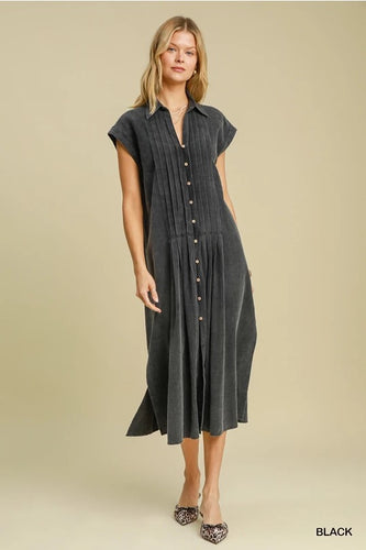 Black Washed Button Down Maxi Dress