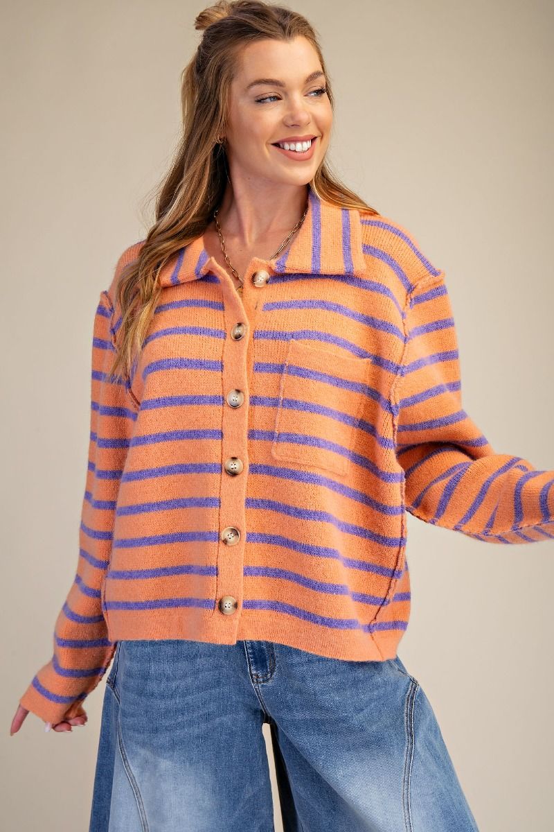 Cantaloupe Mix Button Down Sweater