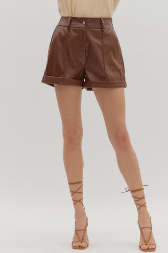 Brown Pleather Shorts