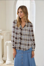 Load image into Gallery viewer, Brown/Blue Plaid Blouse