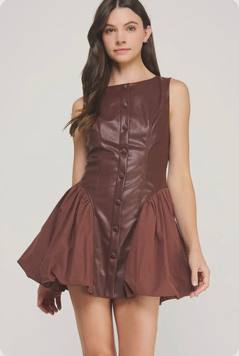 Flirty Chocolate Leather Mini Dressl