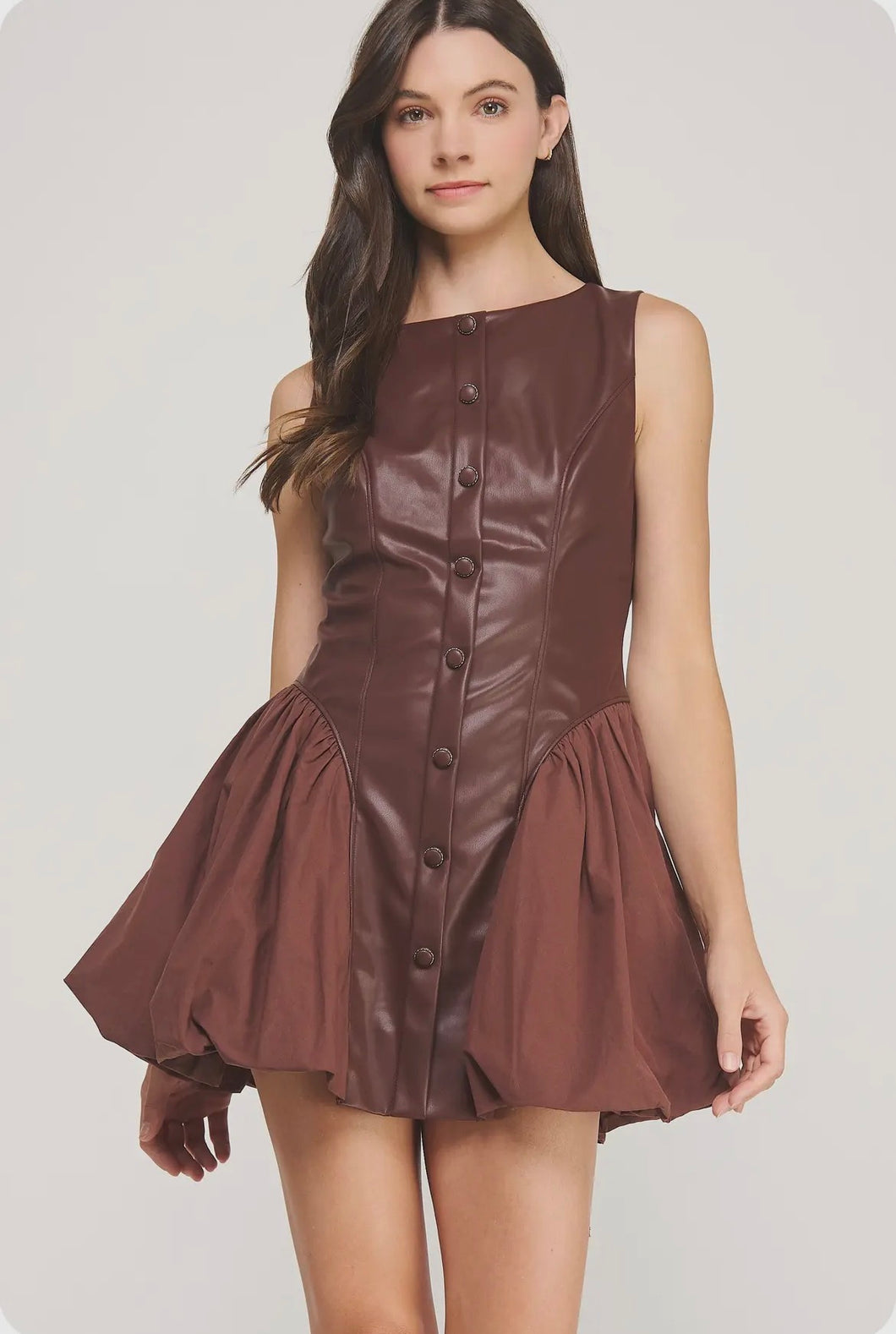 Flirty Chocolate Leather Mini Dressl