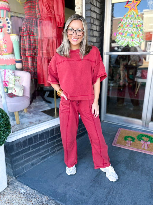 Washed Wine Lounge Pant Set