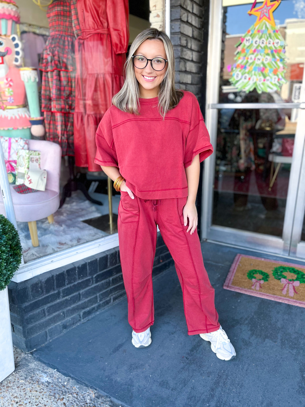 Washed Wine Lounge Pant Set