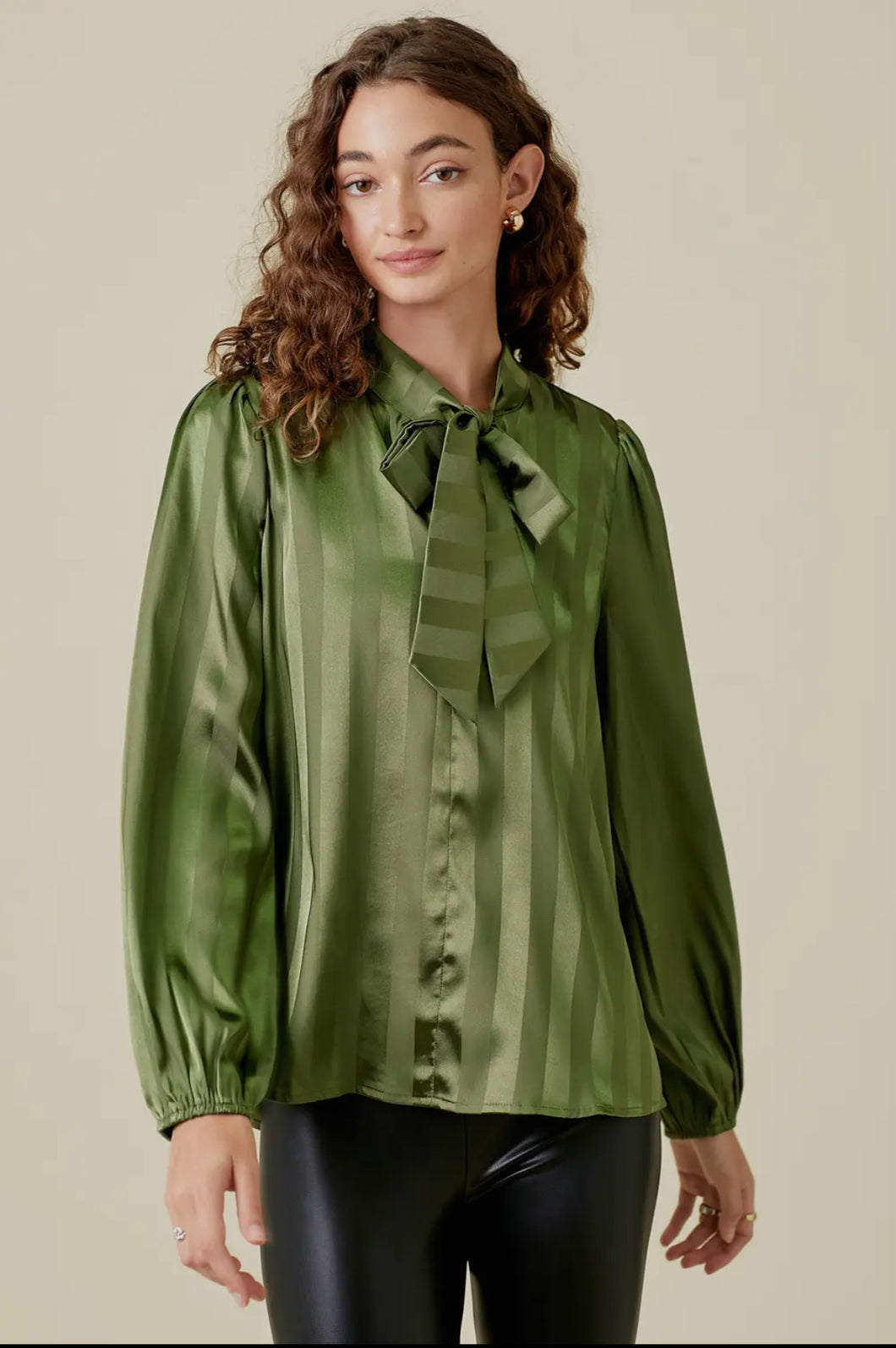 Flowy Striped Blouse Dark Green