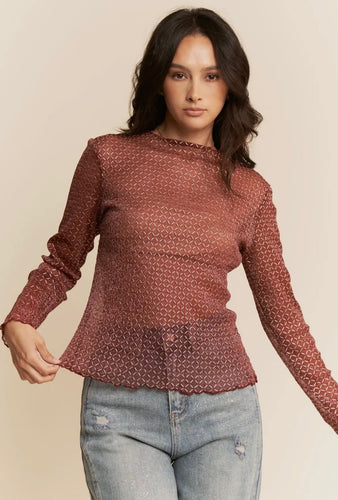 Burgundy Mesh Layering Top