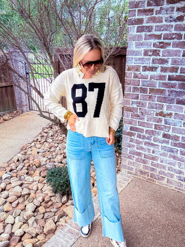 Denim Wide Leg Cuff Jeans