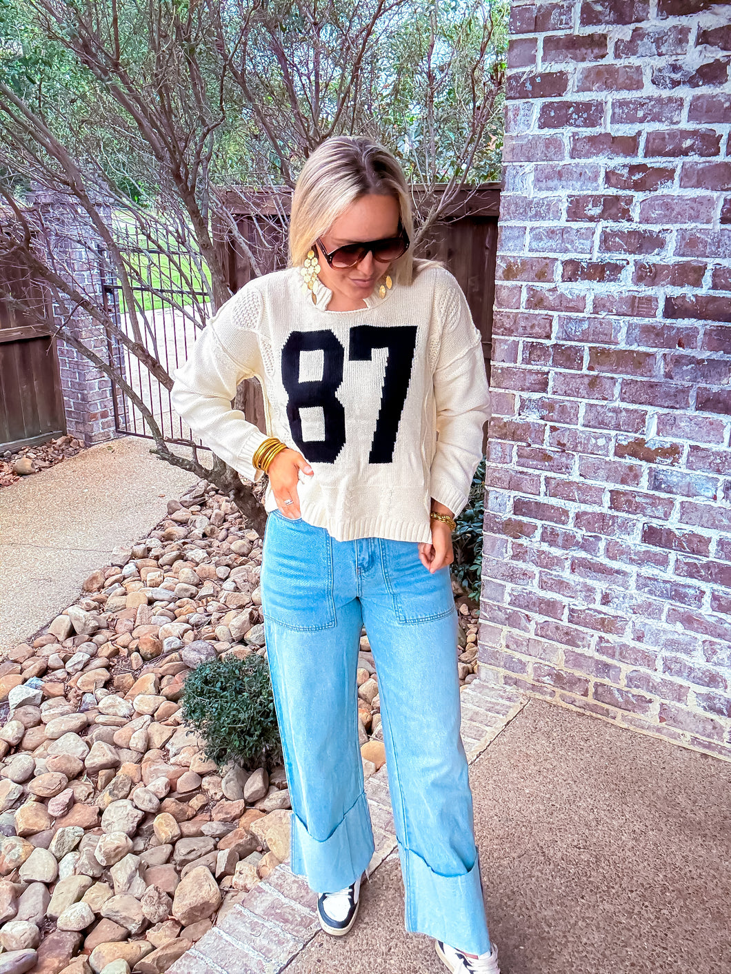 Denim Wide Leg Cuff Jeans