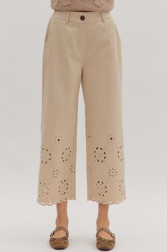 Ecru Detail Wide Leg Pants