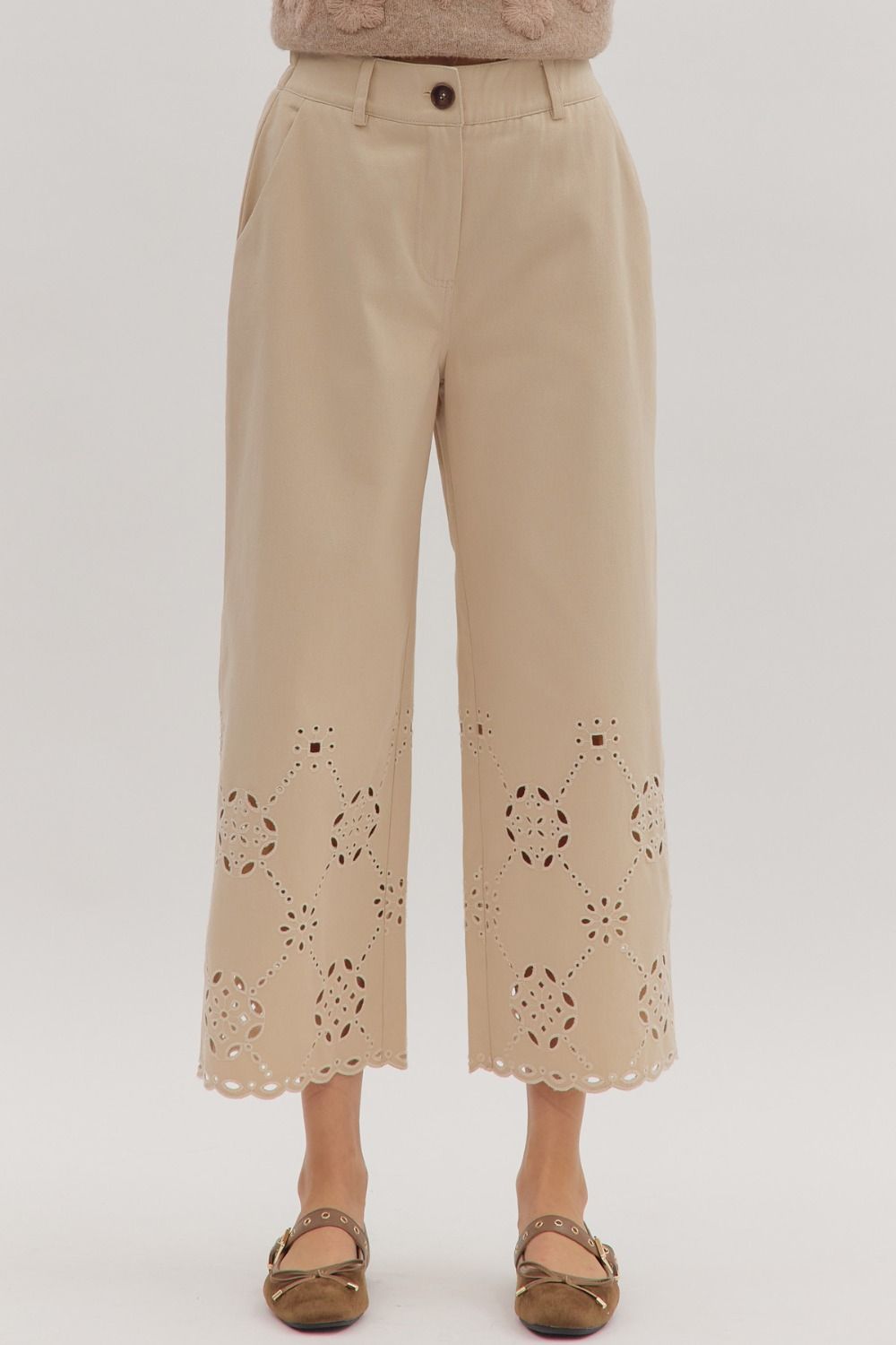 Ecru Detail Wide Leg Pants