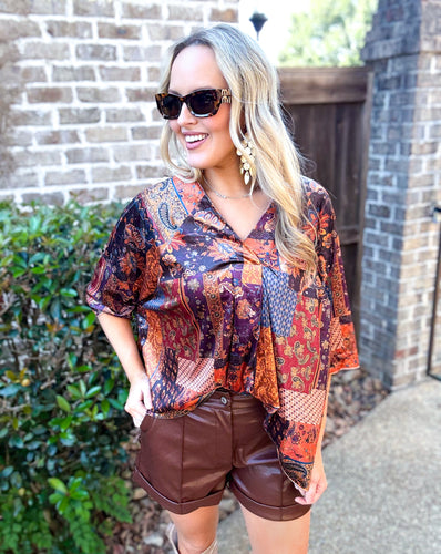 Brown Pumpkin Patchwork Top