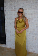 Load image into Gallery viewer, Chartreuse Halter Satin Maxi
