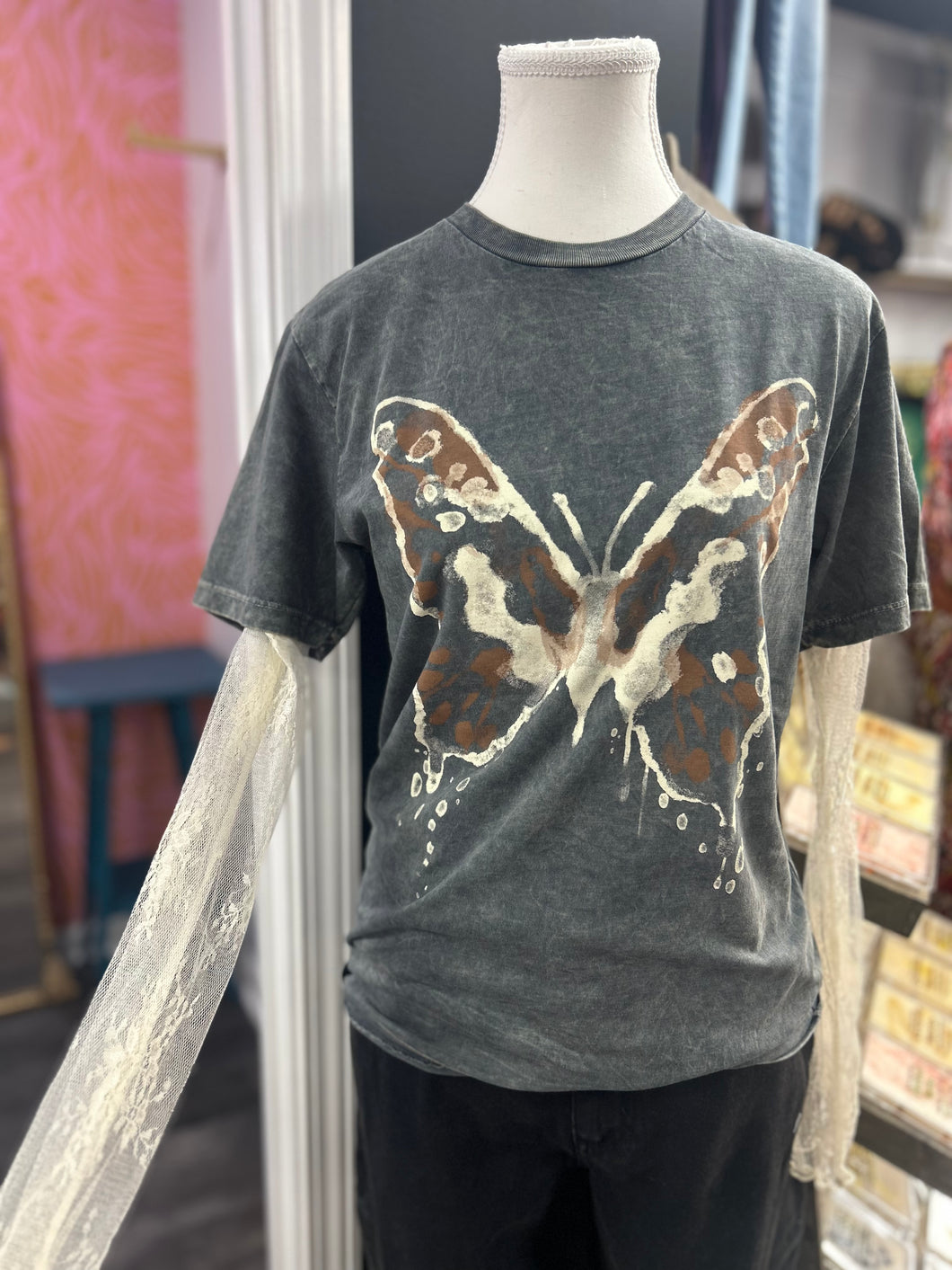 Melting Butterfly Graphic Tee Charcoal