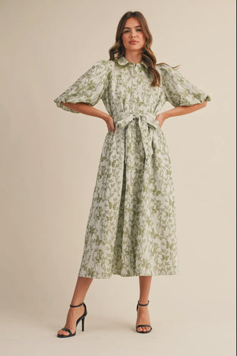 Sage Green Balloon Sleeve Midi