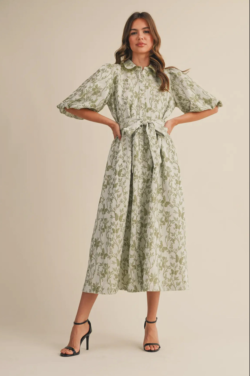 Sage Green Balloon Sleeve Midi