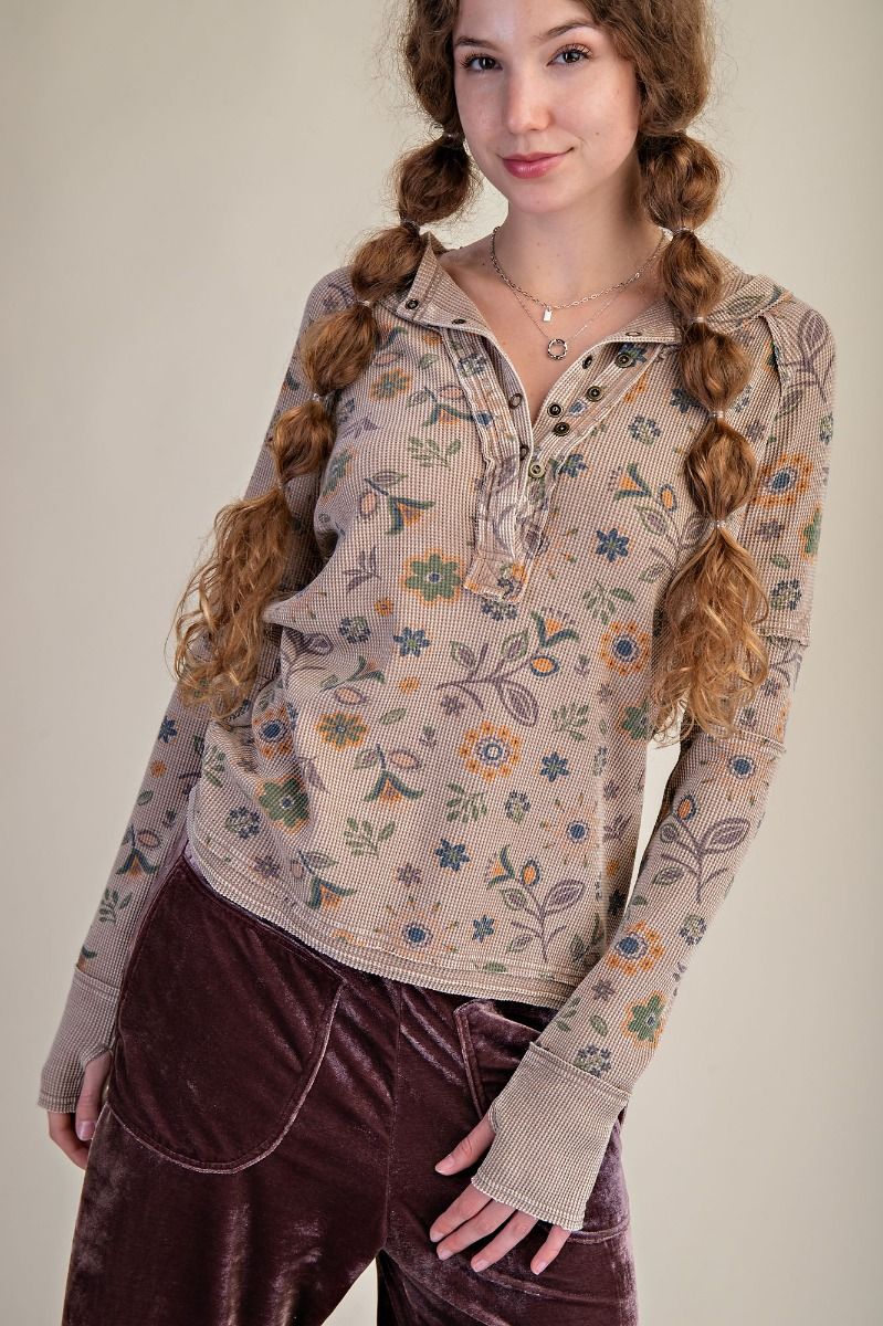 Mocha Floral Detail Top