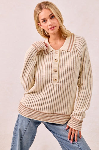 Cream Button Sweater Top
