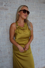 Load image into Gallery viewer, Chartreuse Halter Satin Maxi