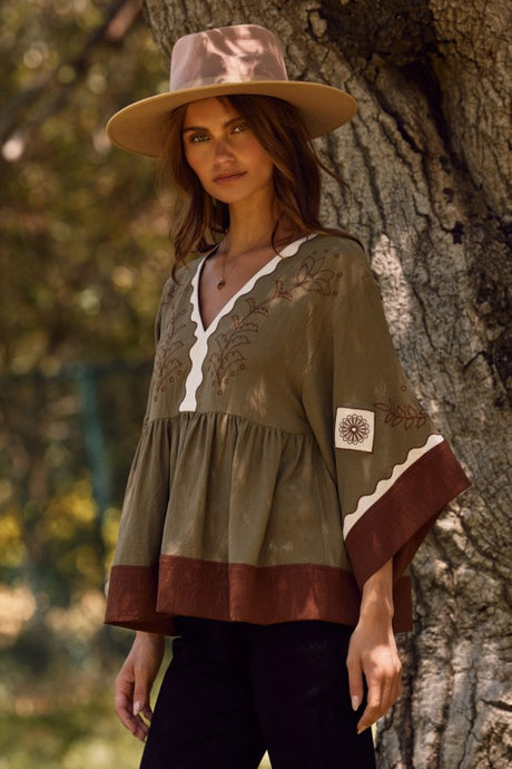 Olive Combo Blouse