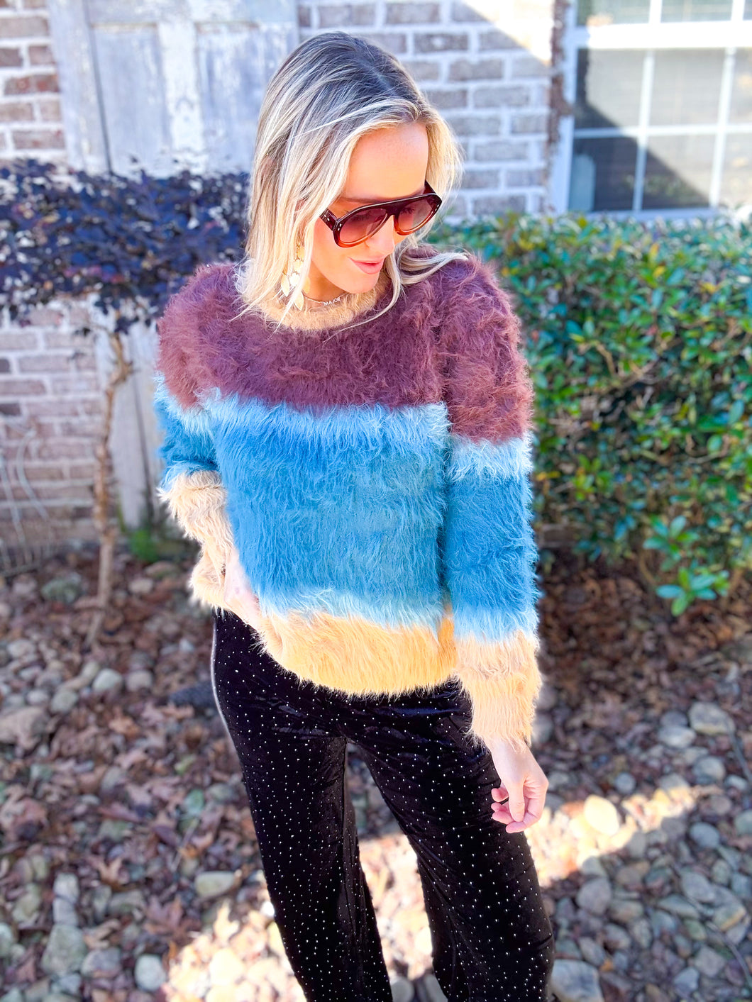 Mocha/Teal Knit Sweater