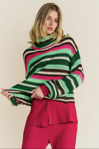 Multi Green High Neck Sweater