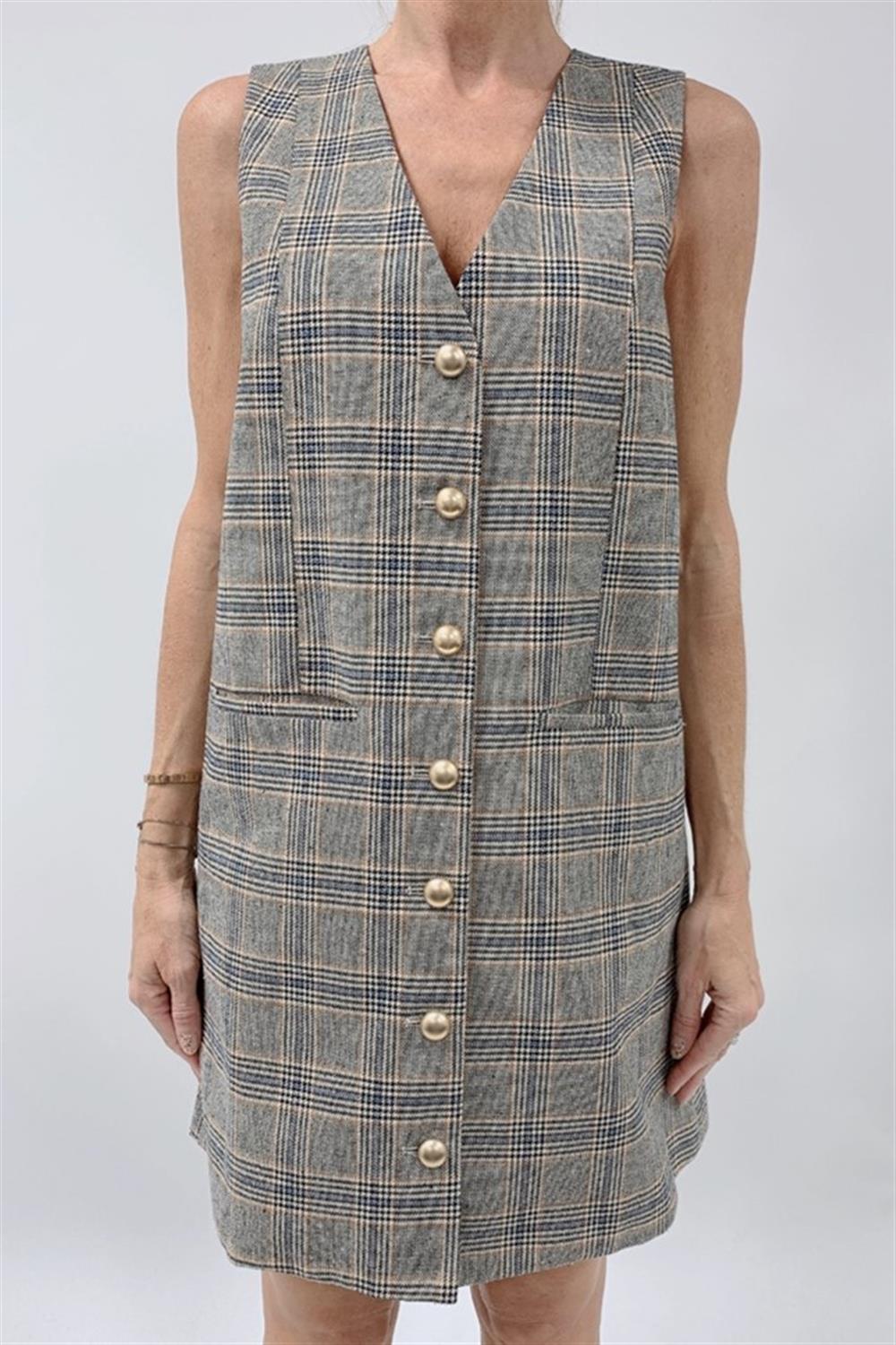 Plaid Button Front Dress