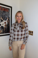 Load image into Gallery viewer, Brown/Blue Plaid Blouse