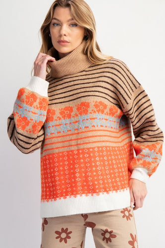 Orange Mocha Turtle Neck Sweater