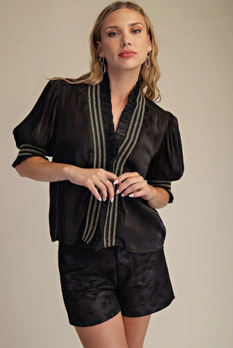 Black Smocked Blouse