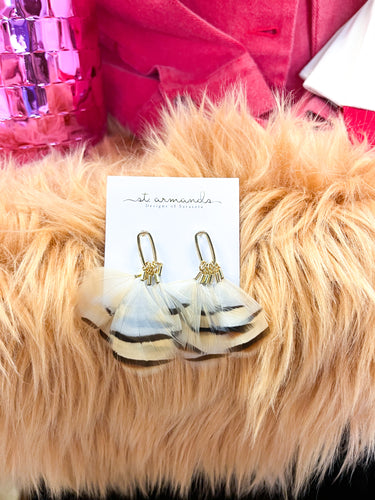 Brown Striped Fall Feather Earrings