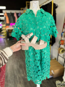 Green Cutout Flower Dress