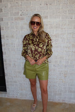 Load image into Gallery viewer, Brown Chartreuse Rose Satin Shirt