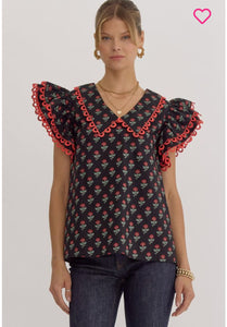 Huntley Detail Top Black/Red