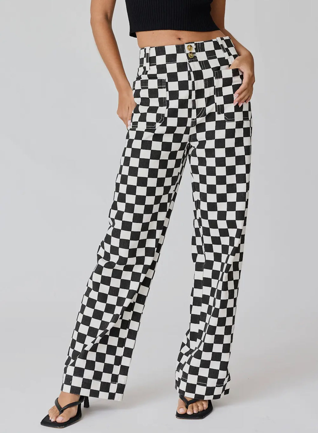 Demi Checkered Pants Black