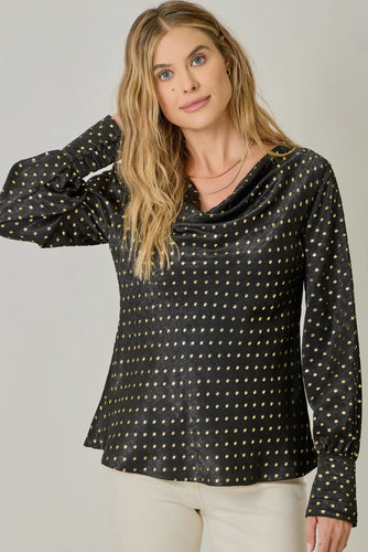 Cowl Neck Embellished Top Black