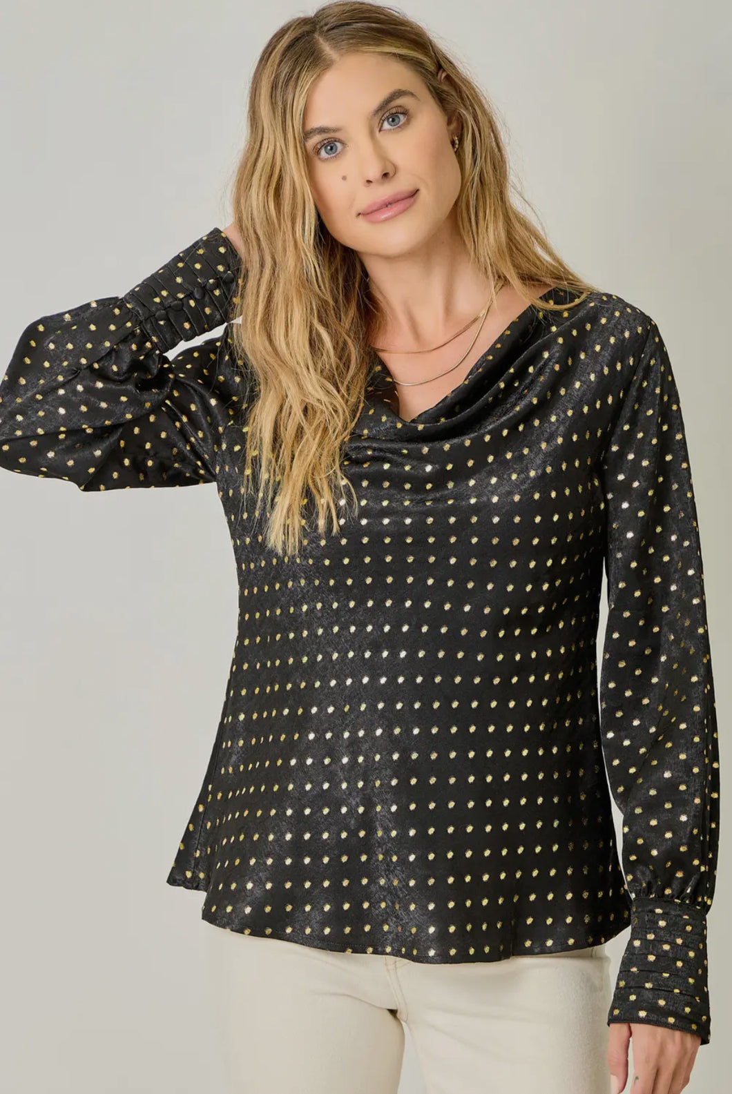 Cowl Neck Embellished Top Black