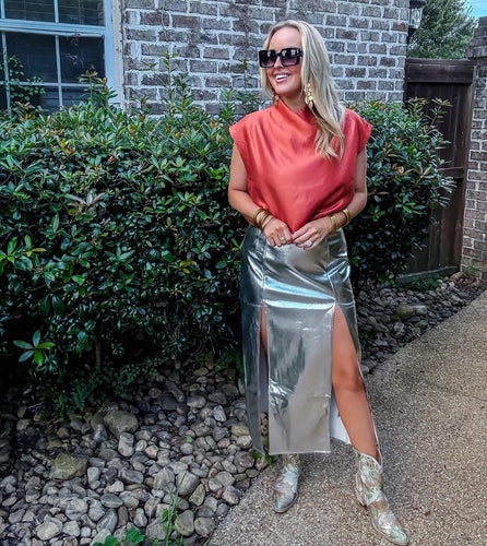 Silver Slit Maxi Skirt