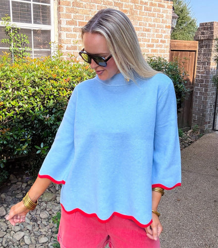 Scalloped Detail Sweater Blue