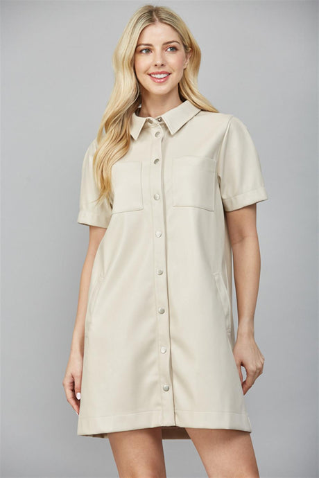 Ecru Leather Mini Dress