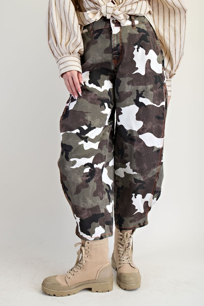 Olive Brown Camo Barrel Jeans