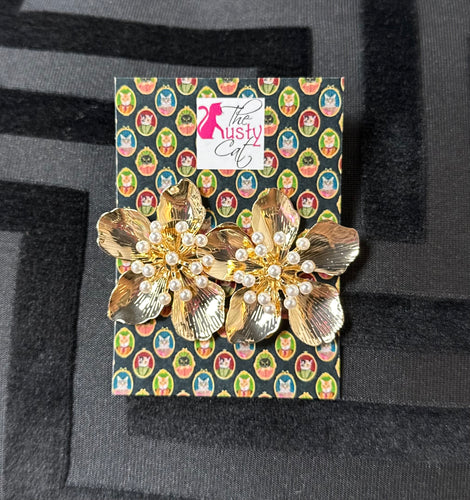 Pearl Cluster Gold Earrings