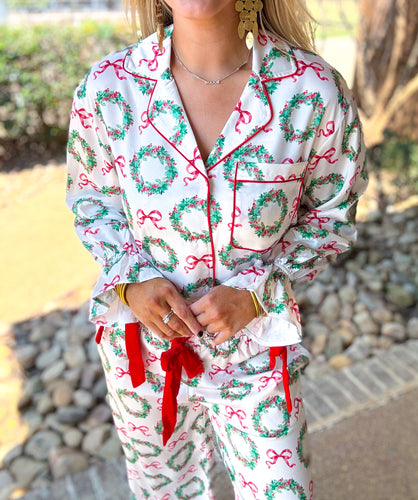 Wreath Lux Christmas Printed Pajamas