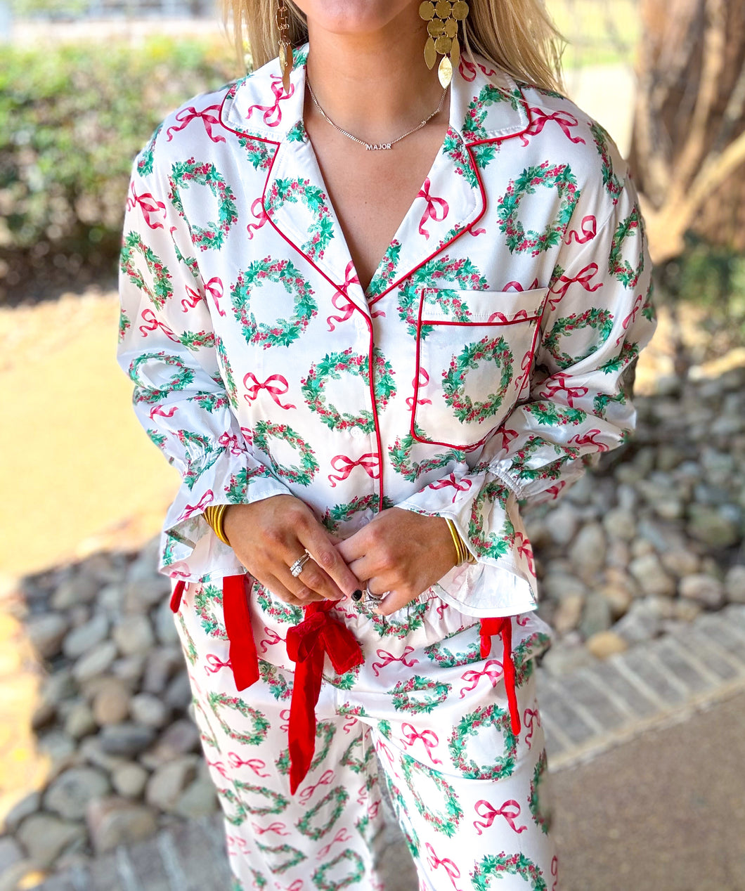Wreath Lux Christmas Printed Pajamas