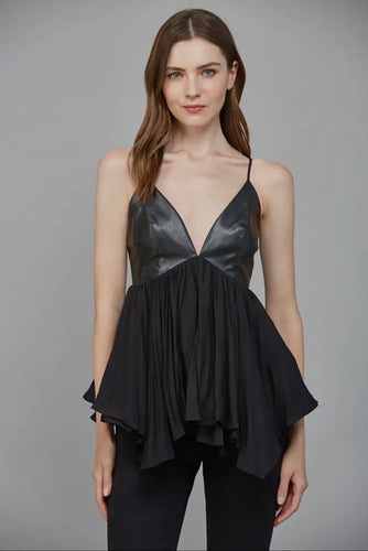 Pleated Chiffon Tank Black