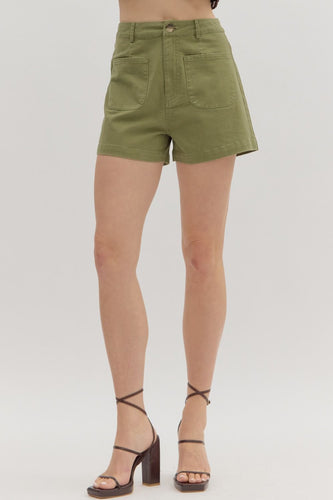 Olive Front Pocket Shorts