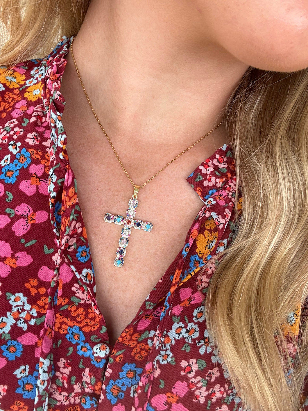 Multi Colored Cross Necklace