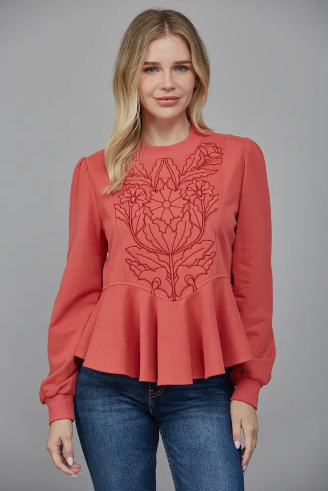 Embossed Floral Sweatshirt